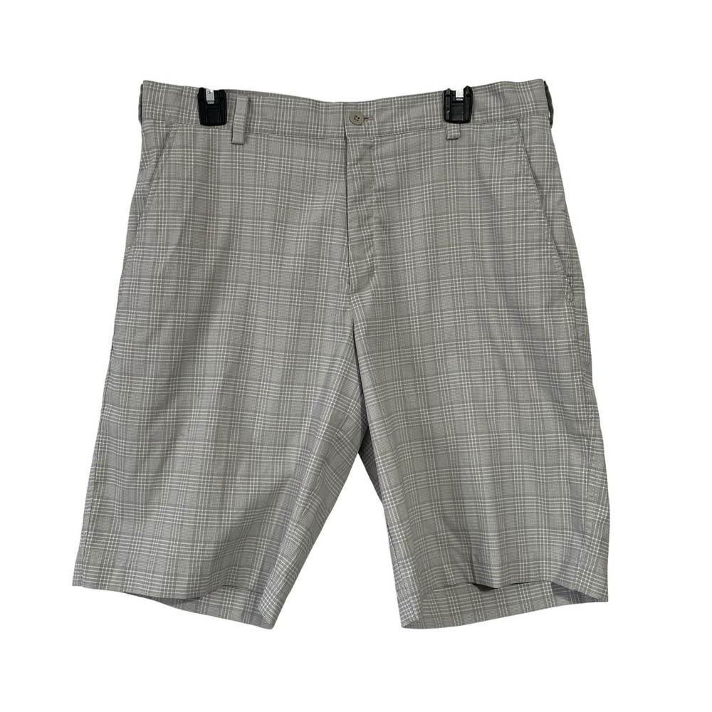 Nike Golf Dri-FIT Men Shorts Plaid Lightweight Performance Size 34 Gray Flat Fro